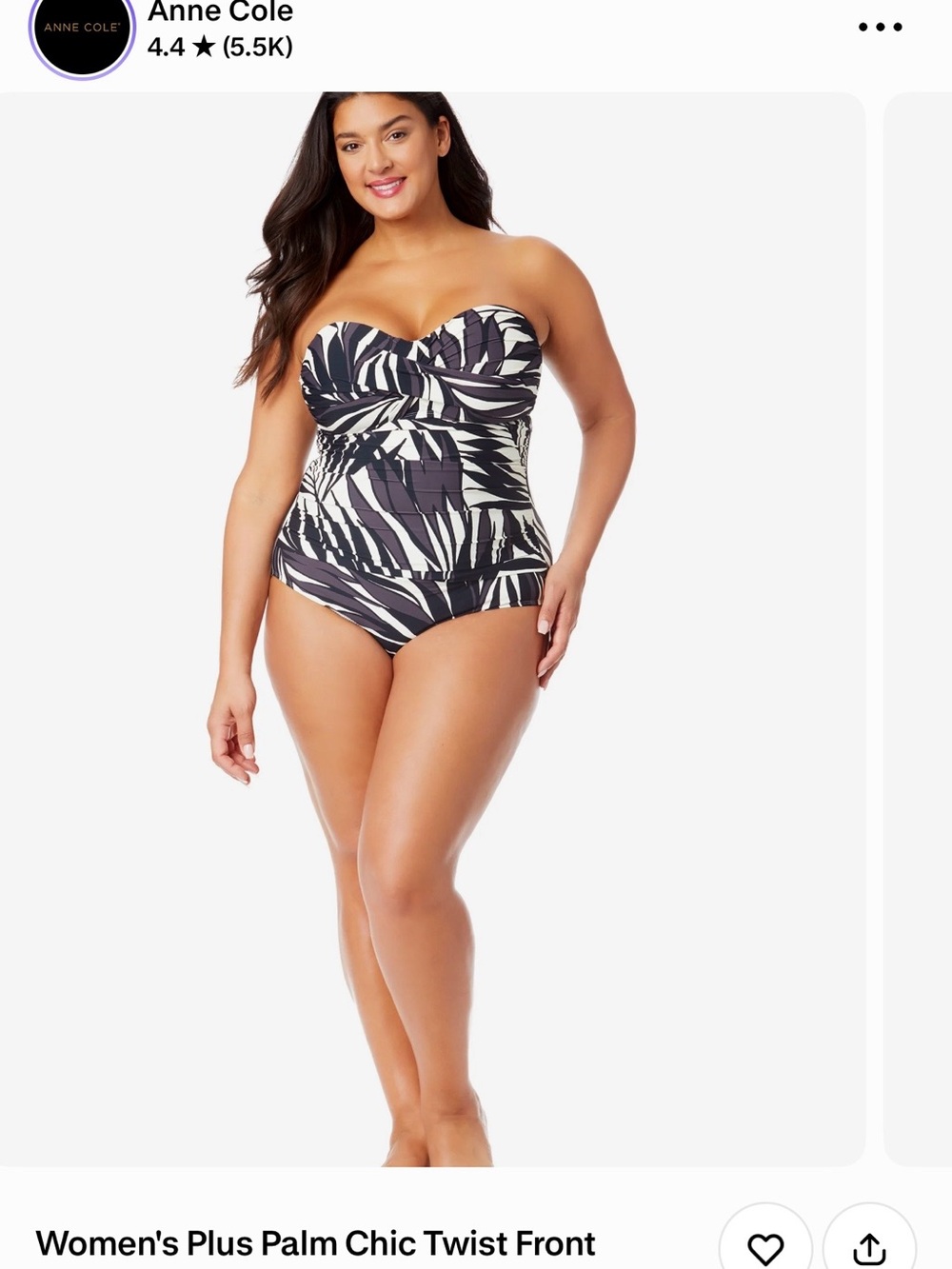 Anne Cole Black & White Palm-Print Twist One-Piece Swimsuit